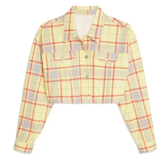 WeWoreWhat Cropped‎ Plaid Denim Jacket Size XS/S Streetwear Y2K Light Academia - Image 14