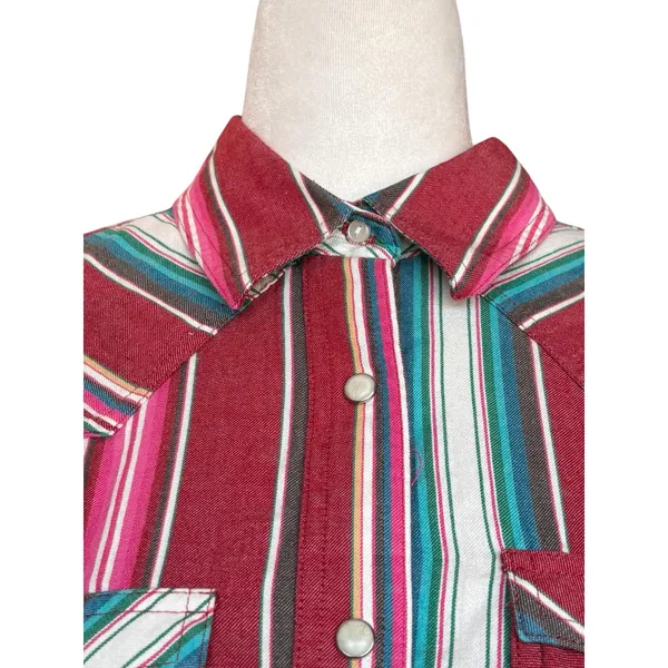 Wrangler Retro Western Pearl Snap Striped Shirt Pink Teal Cotton Small‎ Cowgirl - Image 7