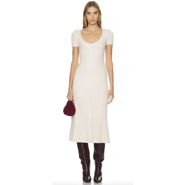 FREE PEOPLE Madsen Midi Dress in Oatmilk Size Large - Image 4