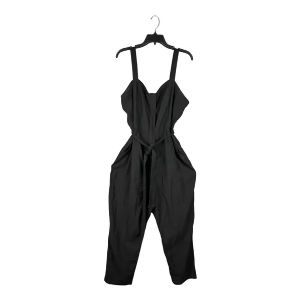 Nine West Womens Black Sweetheart Neckline Smocked Back Jumpsuit XL Tapered Leg - Image 2