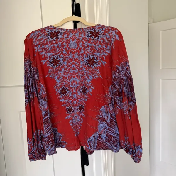 Free people purple red blouse v‎ neck top floral birds of a feather - Image 5