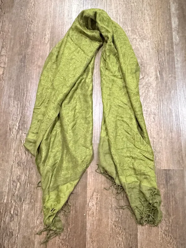 pashmina Olive Green Fringed Wrap Scarf - Image 3