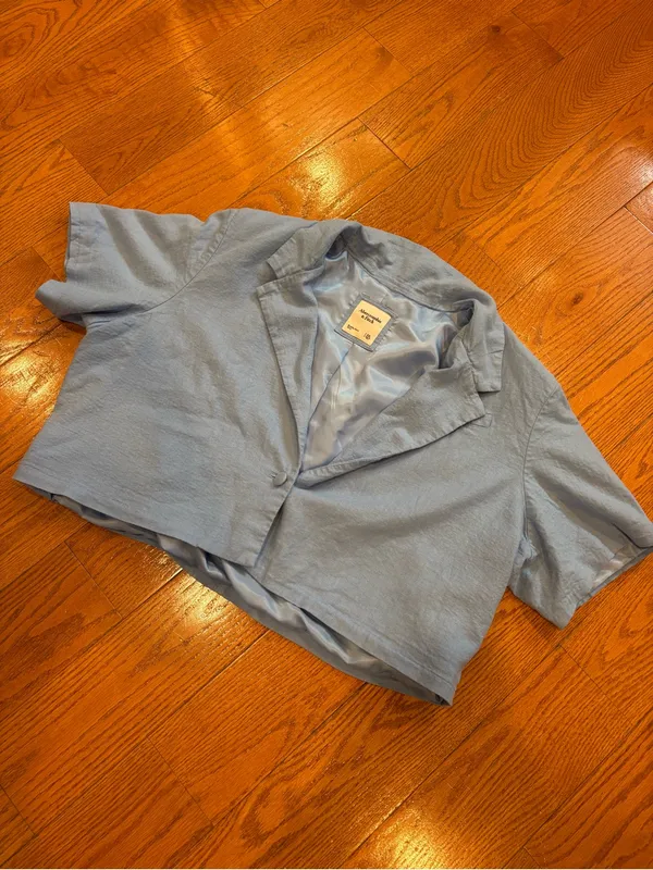 Abercrombie & Fitch Blue Cropped Blazer Jacket XXL Short Sleeve Preppy - Image 2