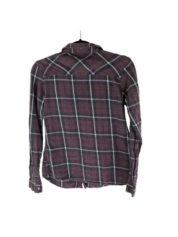 Charlotte Russe Womens Flannel Shirt Cotton Pockets Plaid Flannel Shirt Burgundy - Image 2