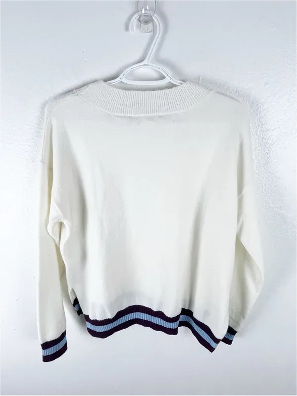 LEVI’S Cream Long Sleeves Striped Drop Shoulder Sweater Size Small Preppy Tennis - Image 2