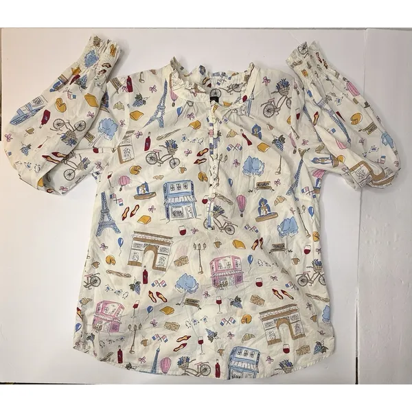 Talbots Paris Icons Ruffle Trim Popover Top Cotton Women Sz M Cottage‎ Mom White - Image 11