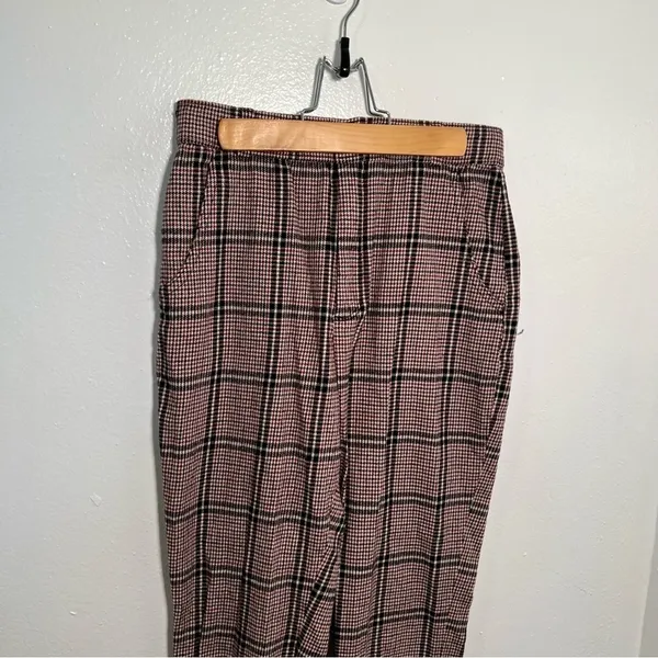 Hollister Women's Sz Small Ultra High-Rise Pant Plaid Houndstooth Beige Burgundy - Image 3