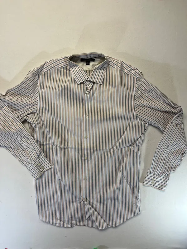 Men's Bananas Republic Striped Long-Sleeve Button-Down Shirt Size Large - Image 2