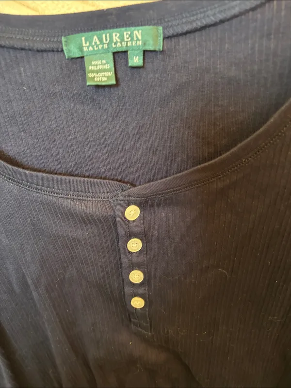 Lauren Ralph Lauren Navy Ribbed Henley Long-Sleeve Top Medium - Image 2