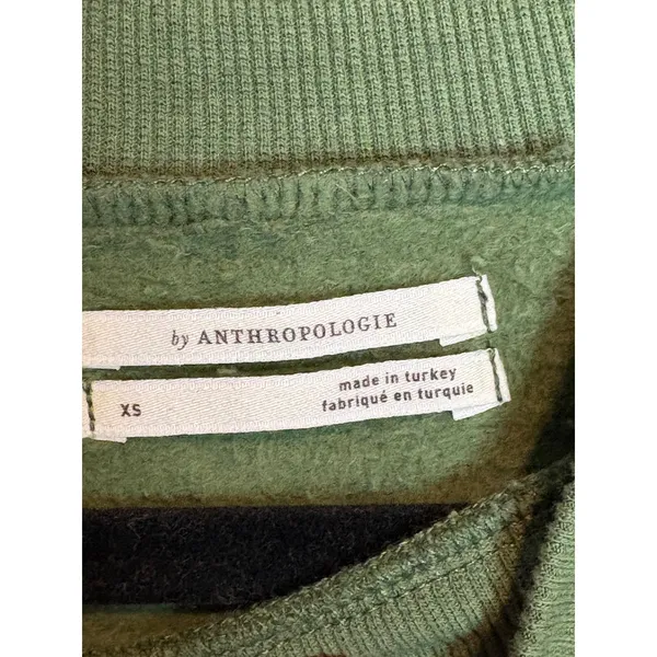 Anthropologie oversized Green MOM Chenille Patch Mock Neck Sweatshirt XS fits M - Image 4