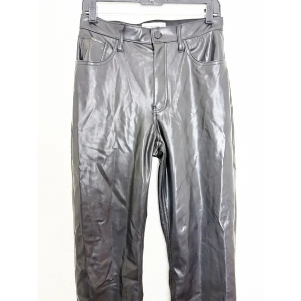 Abercrombie & Fitch High Rise 90s Straight Vegan Leather Pant Size 6/28 Black - Image 8