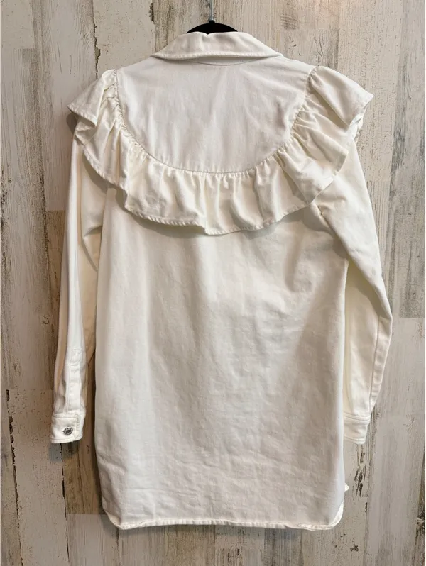 ZARA White Denim Ruffle Western Shirt Jacket Shacket Size M - Image 6