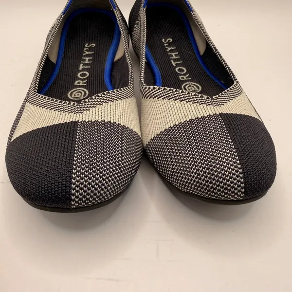 Rothys The Flat Navy Cream Gingham Round Toe Knit Ballet Flats Womens 7 - Image 4
