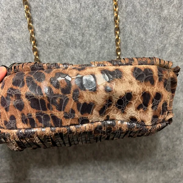 Chico's Animal Print Crossbody Bag Chain Strap Purse Faux Leather Fringe‎ - Image 3
