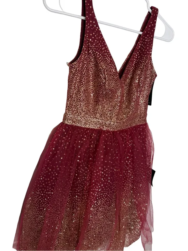 ✨‎ Lulus Ballerina Dream Burgundy Gold Glitter Skater Dress XS NWT ✨ - Image 5