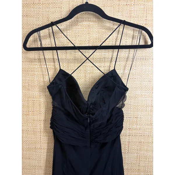 Cache Vintage Black 100% Silk Maxi Gown Mesh Panels Sweetheart Dress Size 4 - Image 7
