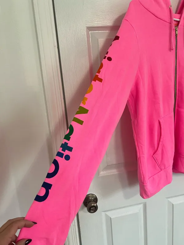 Aviator Nation Full Zip Hoodie Unisex Neon Pink Long Sleeve Pockets Logo Print L - Image 7