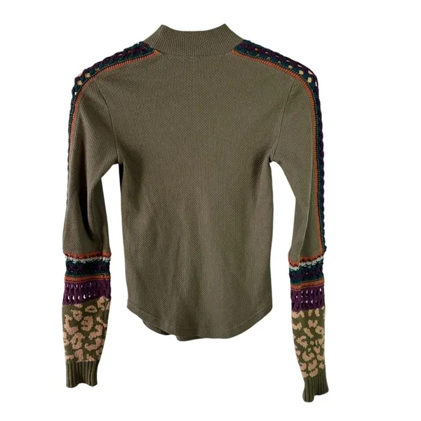 Free People Switch It Up Thermal Top Knit Cuffs Olive Green Size XS - Image 6
