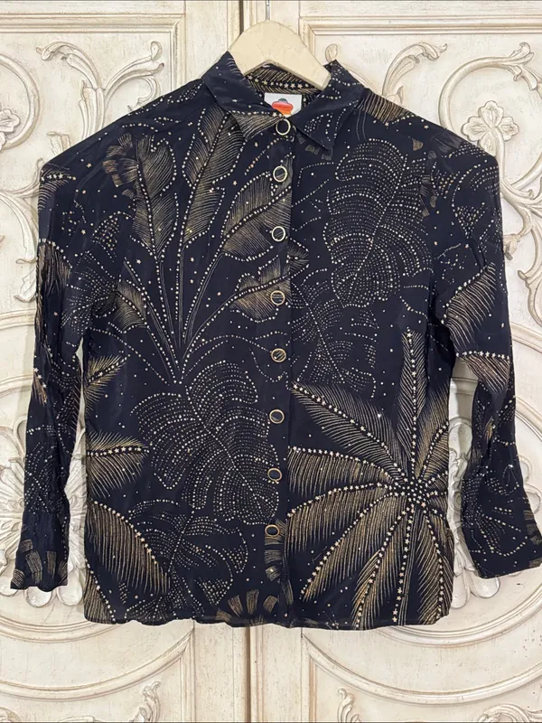 FARM Rio palm-print Crystal Embedded button-up Long Sleeve shirt Size Small - Image 4