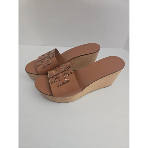 Tory Burch ines brown leather Wedge platform Slide Sandals Women’s Size 6-1/2M - Image 4