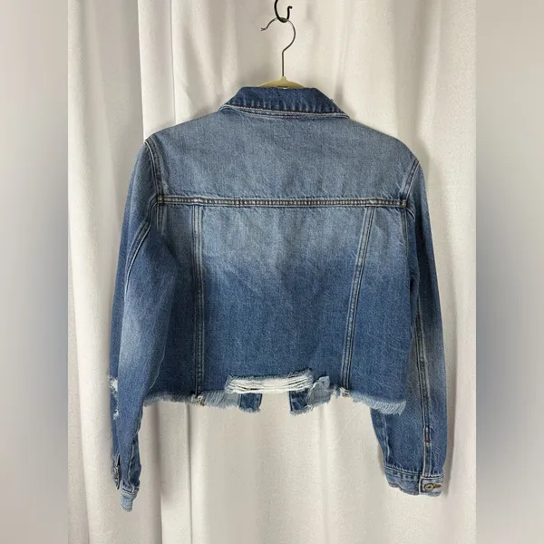 KANCAN “Sawyer” Blue Jean Distressed Cropped Denim Jacket, XL‎ 617 - Image 6