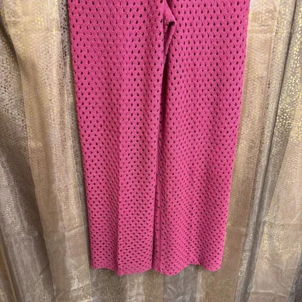 Free People Beach Sola Fiji Hot Pink Open Knit Wide Leg Pants Medium NWOT - Image 6