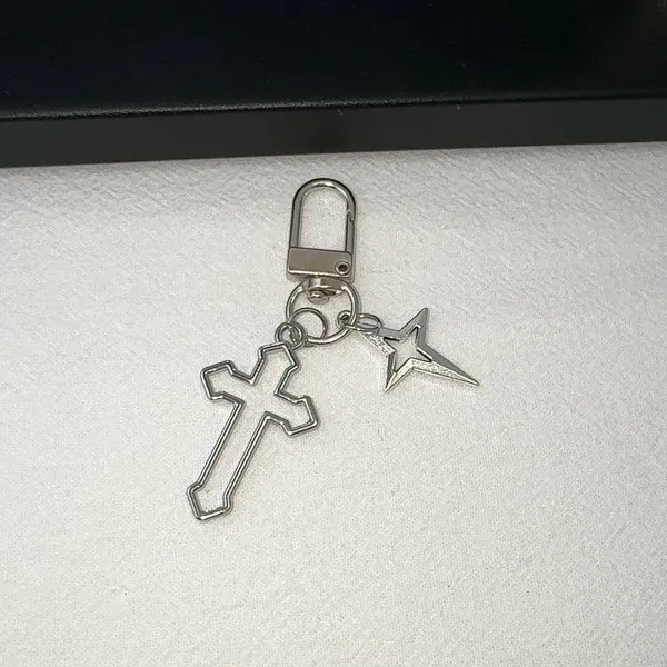 Cross Star Keychain Charm for Men Women Car Keychain Key Ring Bag Charm Silver - Image 3