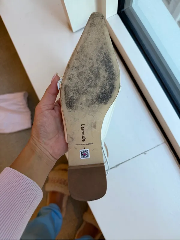 Larroude White Patent Pointed Mary Jane Slingback Flats- worn 1/2x - Image 3