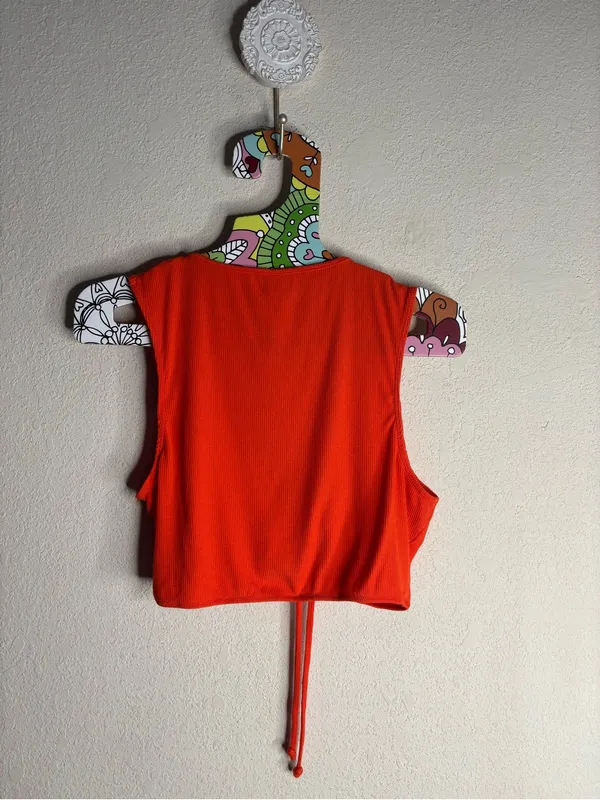 SKIMS soft Lounge Tie Front Super Crop Top Bright Red-Orange size large - Image 3