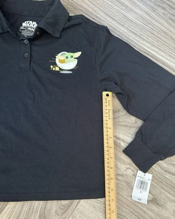 Star Wars Polo Shirt Mad Engine Long Sleeve Baby Yoda Collared Cropped Medium - Image 7