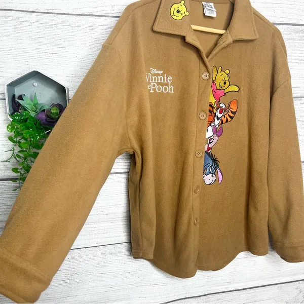 Disney Winnie the Pooh Character Fleece Button-Up Shacket Shirt Jacket Size XL Hazelnut - Image 5