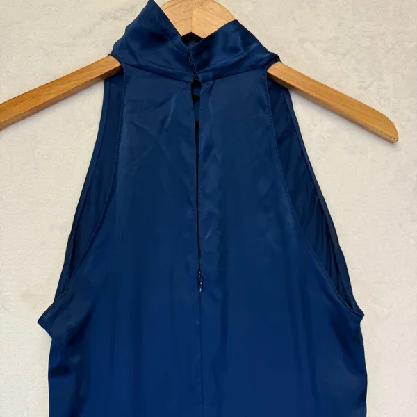 Amanda Uprichard Navy Blue 100% Silk Halter Neck Mini Dress Waist Tie Size S - Image 10