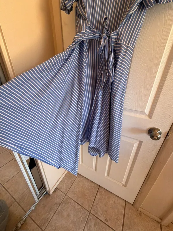 ivy + blu Blue and White Striped Button-Down Shirt Dress with Tie Back HOM1187-G - Image 8