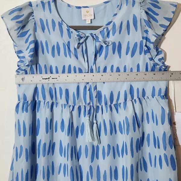 J. Marie Blue Print Ruffle Sleeve Tiered Mini Dress Size Medium NWT - Image 8