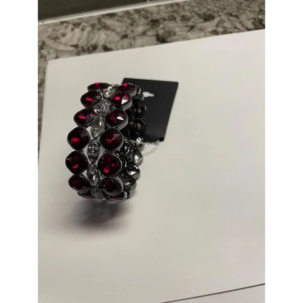 Kohl’s NWT Gunmetal Red Rhinestone Stretchy Stretch Bracelet MSRP $34 -Nice Gift - Image 6