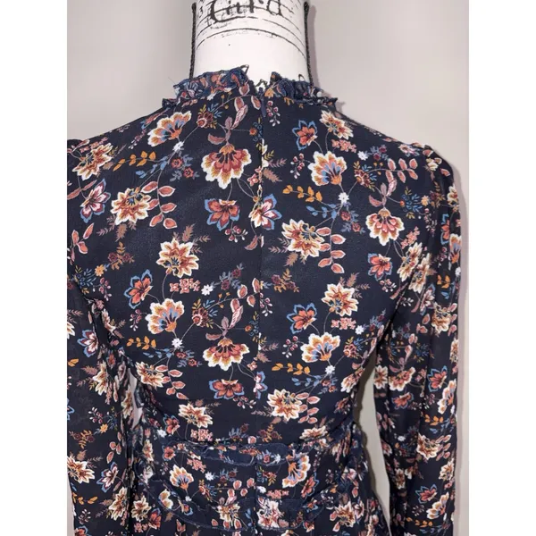 Mi Ami Black Floral Long Sleeve Ruffle Mini Dress Womens Size Medium - Image 5