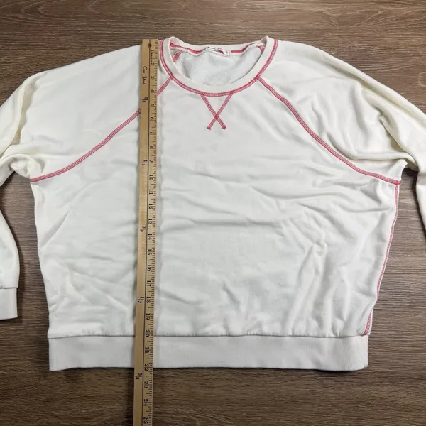 Marine Layer Anytime Ringer Sweatshirt Women's L Cream Red Raglan Crewneck - Image 5
