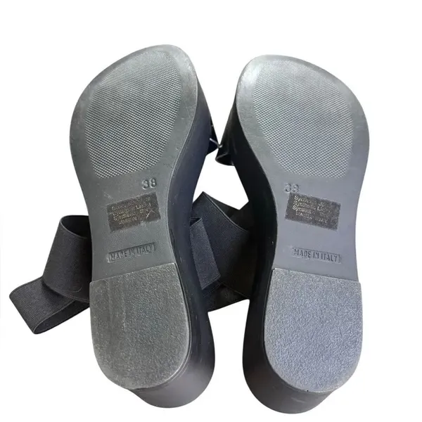 Ron White Rapisardi Black Strappy Elastic Leather Platform Sandals 38 - Image 7