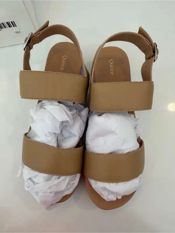 Quince Italian Leather Platform Sandals Sz 7 Strappy Comfort Cashew - Image 3