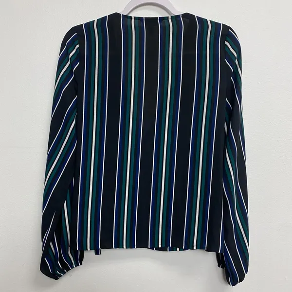 Express Women's Black Striped Faux Wrap Long Sleeve‎ Blouse Size Medium - Image 2