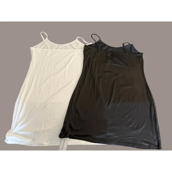 2 Pack Women Full Slip Cami Dress Adjustable Strap Black White XL Rayon Spandex - Image 2