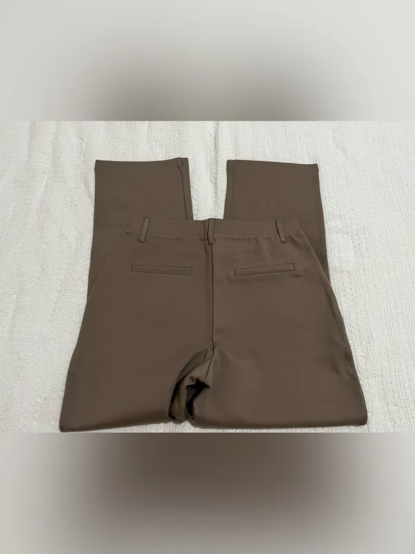 Quince Ultra Stretch Straight-Leg Ponte High-Rise Pants in Taupe Sz S Morel Grey - Image 5