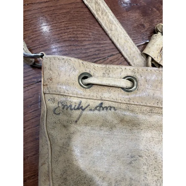 Emily Ann Bucket Bag Vintage Hand Painted‎ Gazelle Tan Leather Drawstring OS - Image 7