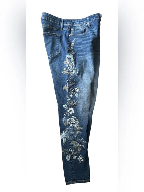 Driftwood Jackie High Rise Jean Sz 14X28 Floral Embroidered Denim High Waisted - Image 2