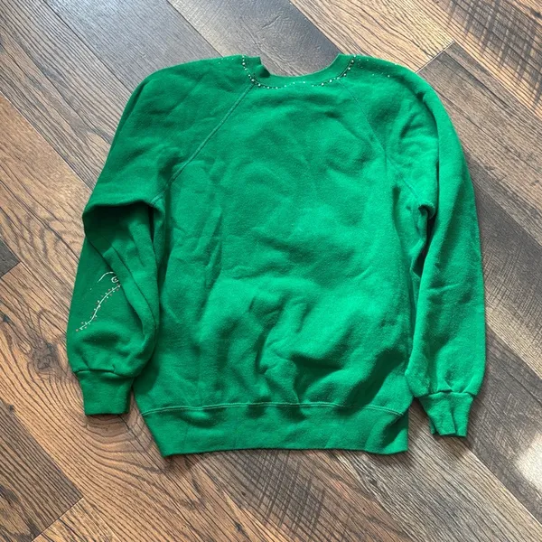 Vintage Green Puffy Paint Christmas Wreath Lee Sweater Women’s Size Large - Image 5