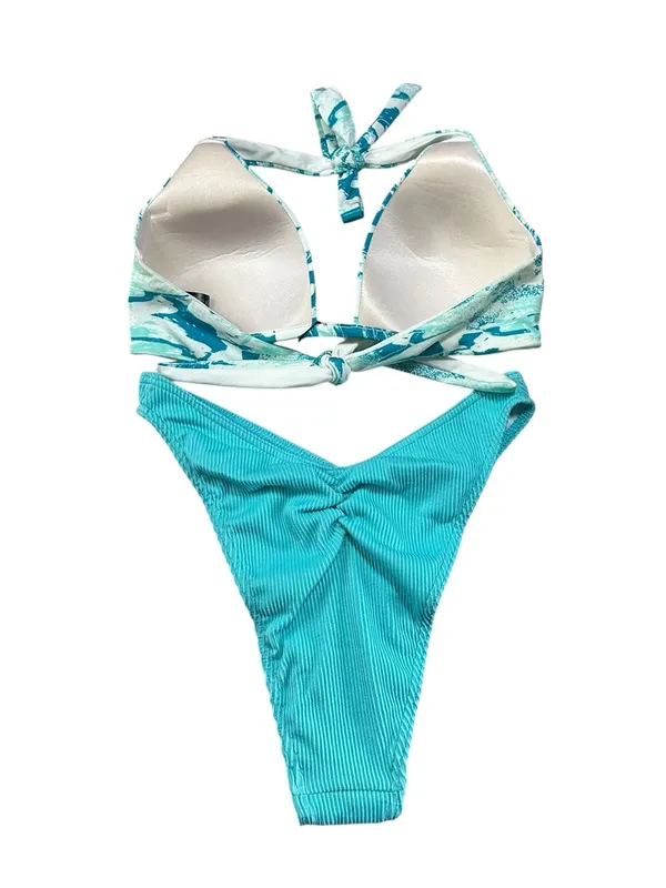 A. Che Teal Marble Halter Bikini Top M + ASOS AsYou Teal Bottom US 8 Set - Image 3