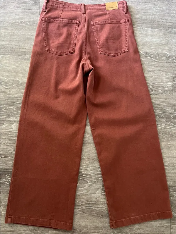 American Eagle Dreamy Drape Stretch Low Rise Ultra Wide Leg Pants 2 Dark Rust - Image 3