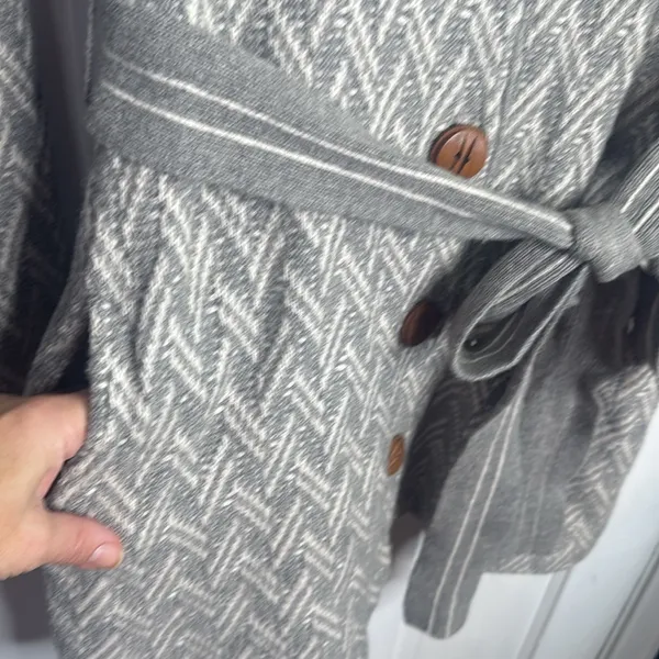 Anthropologie Moth Wool Blend Belted Gray Patterned Cardigan W1244 Sz S - Image 6