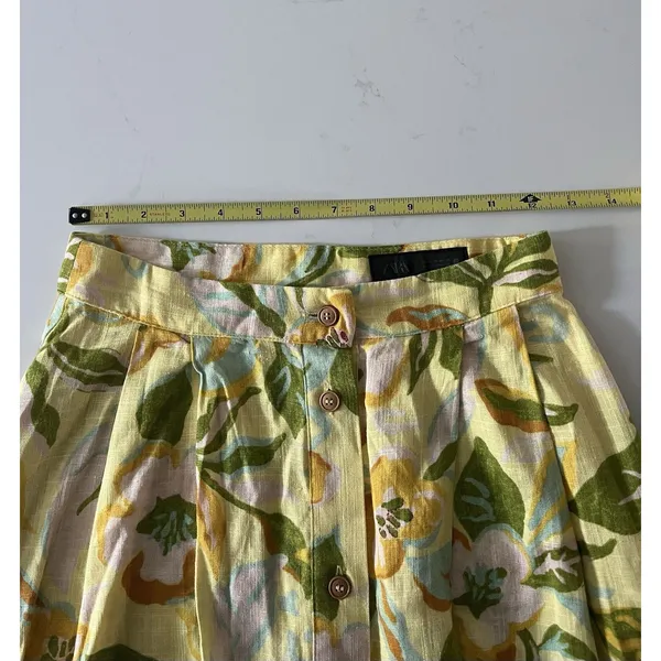 Zara Floral Printed Linen Blend High Waist Maxi Button Skirt Yellow XS - Image 6
