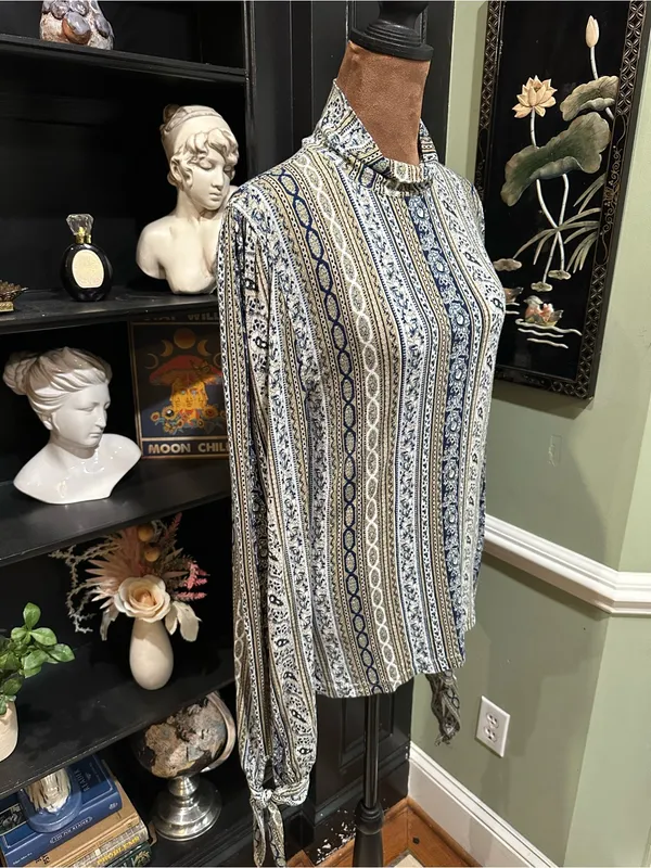 Free People “Donatella” Mock Turtleneck Paisley + Stripe Top – Size Medium - Image 13
